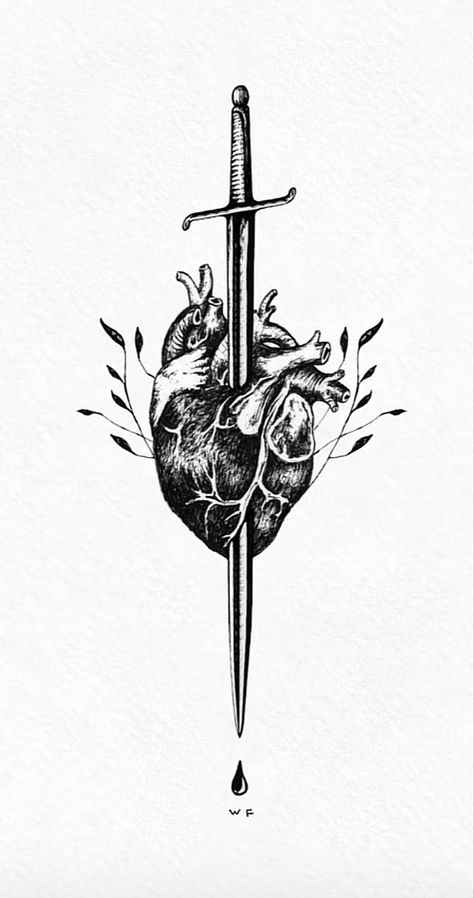 Sacred Heart With Swords, Knife In Heart Tattoo, Heart With Swords, Cool Feminine Tattoos, Tattoo Swords Men, Knife Through Heart Tattoo, Heart With Dagger Tattoo, Dagger Chest Tattoo, Middle Chest Tattoo Men