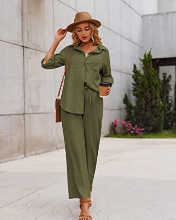 Set Summer Outfits, Linen Set, Set Women, 2 Piece Set, Long Pants, Pants Set, Button Downs, Summer Outfits, Button Down Shirt