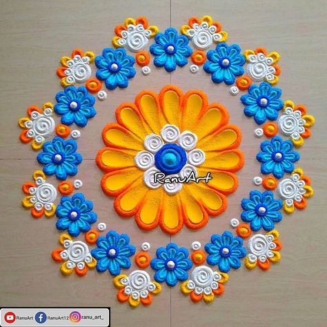 Rangoli Designs For Festivals, Festival Rangoli Design, New Year Rangoli Designs, Mandala Rangoli, Color Rangoli, Creative Rangoli, Easy Rangoli Design, New Year Rangoli, Rangoli Easy