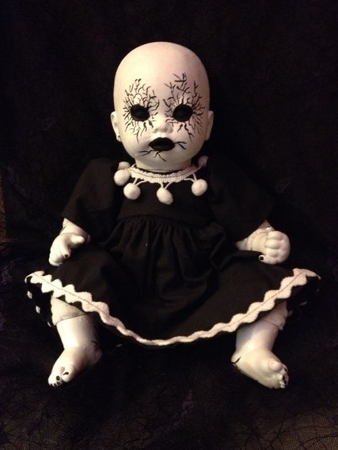 DIY Creepy Doll...www.facebook.com/uniquelyunhinged.com Creepy Doll Painting, Creepy Doll Heads Diy, Creepy Painted Dolls, Zombie Baby Dolls Diy, Creepy Halloween Drawings Ideas, How To Make Creepy Dolls, Horror Dolls Diy, Scary Dolls Creepy, Diy Creepy Dolls