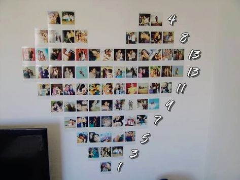 Heart Pic, Photo Walls Bedroom, Diy Photo Wall, Picture Wall Bedroom, Diy Wall Decor For Bedroom, Diy Mural, Easy Room Decor, Diy Room Decor For Teens, Easy Diy Room Decor