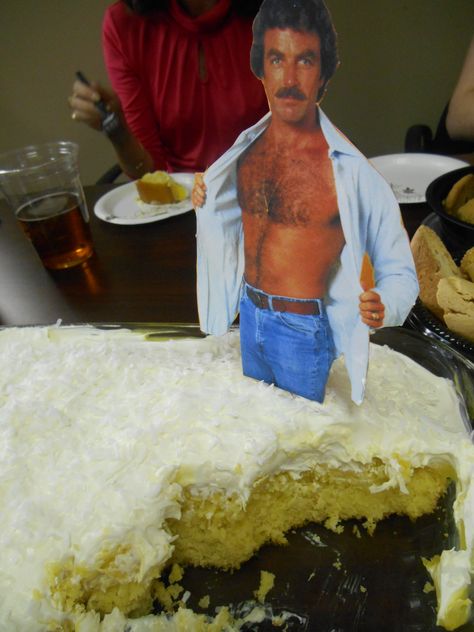 Tom Selleck Cake Recipe, Tom Selleck Cake, Themed Cocktails, Thanksgiving Salad, We Have A Winner, Tom Selleck, Yellow Cake, Crushed Pineapple, Yellow Cake Mixes