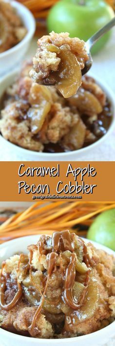 Caramel Apple Pecan Cobbler                                                                                                                                                                                 More Apple Pecan Cobbler, Pecan Cobbler Recipe, Apple Cobbler Recipe, Pecan Cobbler, Cobbler Topping, Apple Cobbler, Fruit Cobbler, Apple Dessert Recipes, Cobbler Recipes