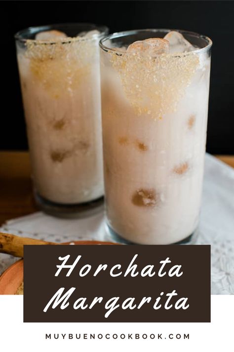 This creamy, yet dairy-free cinnamon-spiced Horchata Margarita cocktail is spiked with tequila and almond liqueur and compliments Mexican food beautifully. #margarita #horchatamargarita #mexicandrink #latinrecipes #mexican #mexicanrecipe #muybueno | muybuenocookbook.com @muybueno Horchata Margarita Recipe, Horchata Cocktail Recipe, Spiked Horchata Recipe, How To Make Horchata Mexican Drinks, Horchata Liquor Cocktail Recipes, Alcoholic Horchata Recipe, Spiked Horchata, Horchata Cocktail, Vegan Horchata Recipe