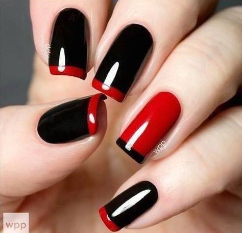 Francesinha + Filha única: vermelho e preto Red Black Nails, Best Nail Polish, Black Nail, Nagel Inspo, Nail Polish Designs, Unique Nails, Fabulous Nails, Fancy Nails, Creative Nails