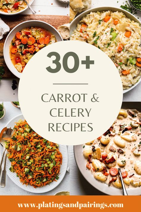 The humble carrot and celery, often relegated to veggie platters, are ready to take center stage. This vibrant orange and green combo is the ultimate versatile pairing, offering endless possibilities from hearty stews to refreshing salads, all at a budget-friendly price. Here's 30+ carrot & celery recipes to try out! Carrot Celery Onion Potato Recipes, Carrots Onions Celery Soup Recipes, Recipes That Include Celery, What To Make With Carrots And Celery, Food With Celery, Dinner Ideas With Celery, Ways To Use Celery, Celery Carrot Recipes, Broccoli Carrot Celery Recipe