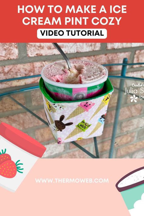 Ice Cream Pint Cozy, Ice Cream Pint, Ice Cream Holder, Ice Cream Cozy, Ice Cream Gift, Pint Of Ice Cream, Diy Ice Cream, Fabric Stains, Ice Cream Bowl