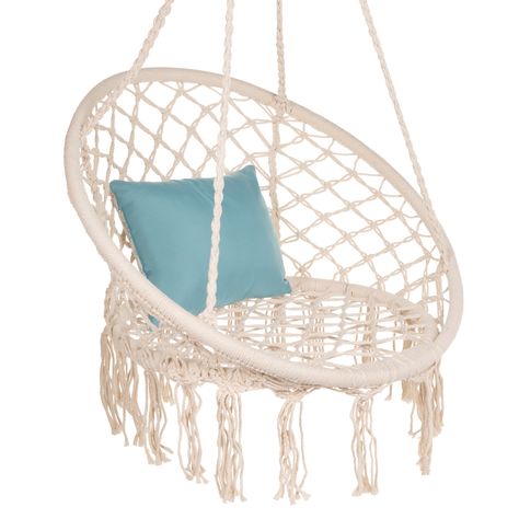 Best Choice Products Handwoven Cotton Macrame Hammock Hanging Chair Swing for Indoor & Outdoor Use w/ Backrest - Beige - Walmart.com - Walmart.com Macrame Hammock Chair, Macrame Hanging Chair, Macrame Hammock, Macrame Swing, Hanging Chairs, Rope Hammock, Hammock Stands, Hanging Hammock Chair, Swing Chair