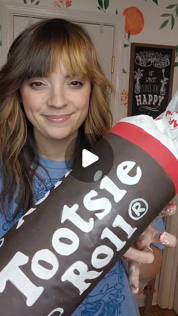 Grace Baldwin on Instagram: "DIY Giant Tootsie Roll  #diy #diyhalloween #diydecor #giantcandy #candydecor #artist #diytutorial #maximalistdecor #handmadedecor" Giant Tootsie Roll Prop, Christmas Party Candy Table, Diy Giant Hershey Kiss Decoration, Giant Candy Decorations Diy, Diy Giant Candy Props, Lorax Truffula Trees, Candy Props, Truffula Trees, Candy Decorations Diy