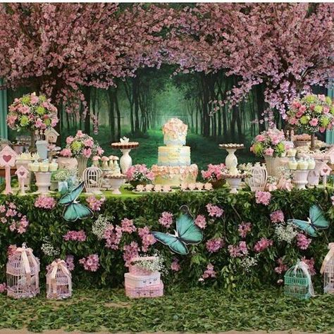 Enchanted Forest Quinceanera Theme, Enchanted Forest Quinceanera, Enchanted Forest Baby Shower, Garden Baby Shower Theme, Enchanted Forest Birthday, Enchanted Forest Party, Forest Birthday Party, Enchanted Forest Theme, Fairy Garden Birthday Party