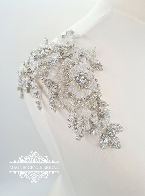 Bridal epaulettes, bridal applique, epaulettes, Shoulder Applique, Shoulder embroidery, luxury applique pair, dress embellishment, DEBORAH Shoulder Embellishment, Shoulder Applique, Shoulder Embroidery, Couture Beading, Bridal Trim, Wedding Applique, Wedding Bridal Dress, Dress Straps, Embroidery Wedding