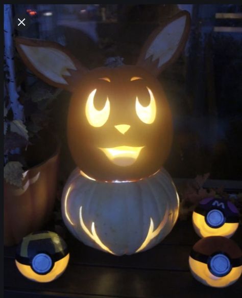 Eevee Pokemon Pumpkin for Halloween! Eevee Pumpkin Carving, Pokemon Halloween Decorations, Eevee Pumpkin, Pokemon Pumpkin Carving, Pokemon Pumpkin, Pumpkin For Halloween, Creative Pumpkin Decorating, 90s Fashion Outfits Hip Hop Party, Pumpkin Carving Ideas