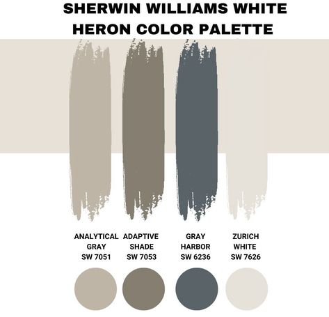 Sherwin Williams White Heron (Palette, Coordinating & Inspirations) Cityscape Sherwin Williams, Sherwin Williams White Heron, Sherwin Williams Cityscape, Anew Gray Sherwin Williams, Dark Gray Paint Colors, Bright Paint Colors, Purple Paint Colors, Sherwin Williams White, White Heron