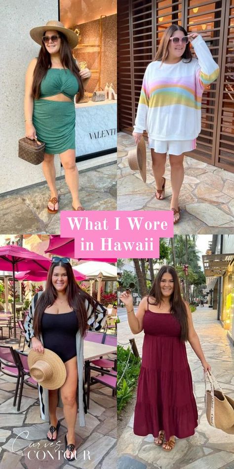 What I Wore In Hawaii - Curves To Contour | Vacation Outfit Ideas | Plus Size Outfit #SandyToesStyle #BeachHats #ShellJewelry #SeashellHairclips Dresses To Wear On Vacation, Beach Clothes Plus Size, Hawaii Outfits Women Vacation, Hawaii Plus Size Outfits Ideas, Cruise Vacation Outfits Plus Size, Beach Resort Outfits Plus Size, Vacation Outfits Tropical Plus Size, Size 16 Beach Outfits, Plus Hawaii Outfits