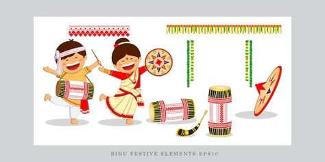 Vector vector illustration of happy bihu... | Premium Vector #Freepik #vector #bihu #india-festival #traditional #hinduism Bihu Festival, Festival Ads, India Festival, Harvest Festival, Premium Vector, Vector Illustration, Art Painting, India, Festival