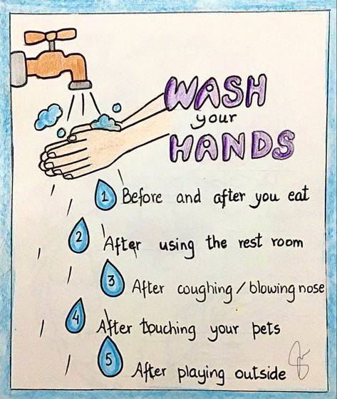 Awareness poster for kids Personal Hygiene Poster For Kids, Health And Hygiene Drawing, Health Awareness Poster Drawing, Cleanliness Quotes For School, Hand Hygiene Posters Nursing, Global Handwashing Day Poster, Personal Hygiene Poster Ideas, Health And Cleanliness Project, Hygiene Chart For Kids