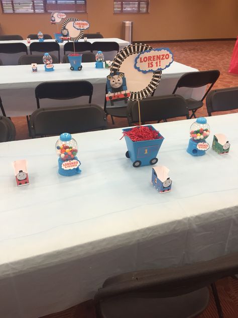 Thomas the train centerpieces, Thomas the train birthday party ideas, Thomas and friends birthday party theme Thomas The Train Centerpieces, Train Centerpieces, Friends Centerpieces, Thomas And Friends Birthday Party, Thomas And Friends Birthday, Train Birthday Party Ideas, Thomas Train Birthday, Thomas The Train Birthday, Thomas Birthday Parties