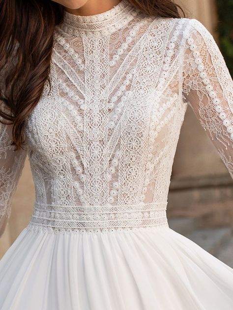 Evasé wedding dress, swan neckline and three-quarter sleeves | Pronovias November Wedding Dresses, November Wedding, Wedding Dresses 2020, Wedding Robe, Top Wedding Dresses, Wedding Dress Trends, Modest Wedding Dresses, Long Wedding Dresses, Wedding Dress Inspiration