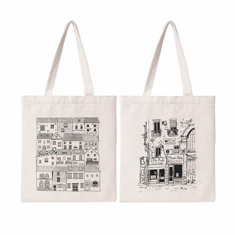 PRICES MAY VARY. Canvas,Cotton Imported 【Material】: This cute tote bag is made of high-quality cotton canvas, which is lightweight, durable, reusable, and portable. 【Large Capacity 】: This reusable grocery bag size : 15" Lx13" W, handle length: 10"L, which has large storage capacity for your daily necessities, such as laptop, iPad, mobile phone, books, magazine, keys, charger, water bottle, pencil, umbrella, wallet, makeup and sunglasses. 【Trendy Design】: Unique different patterns on front and b Simple Tote Bag Design, Vintage Canvas Bags, Bag Painting, Aesthetic Canvas, Canvas Bag Design, Tote Bag Aesthetic, Phone Books, Simple Tote, Stylish Tote Bag