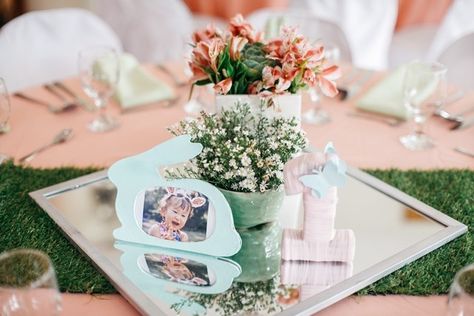 Renee’s Bunny in a Meadow Themed Party – Table centerpiece Bunny Theme Centerpieces, Some Bunny Is One Centerpiece, Birthday Party Table Centerpieces, Aaliyah Birthday, Kids Easter Party, Bunny Birthday Party, Birthday Party Table, Easter Party Favor, Party Table Centerpieces