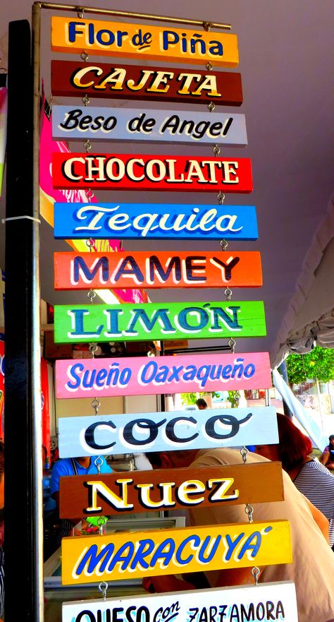 Mexican Market signs - Travel Tales of Life Mexican Vendor Booth, Spanish Signage, Mexican Signs, Mexican Food Names, Mexican Graphic Design, Mexican Restaurant Design, Mexican Restaurant Decor, Mexican Bar, Mexican Market