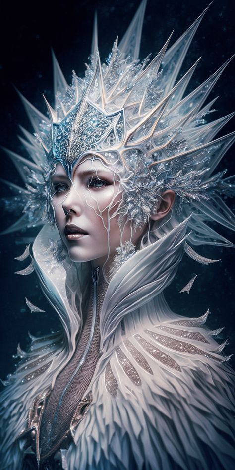 Profesional Photography, Ice Dress, Ice Fairy, Dynamic Pose, Head Dress, Skin Glowing, Fantasy Paintings, Snow Queen, Ice Queen