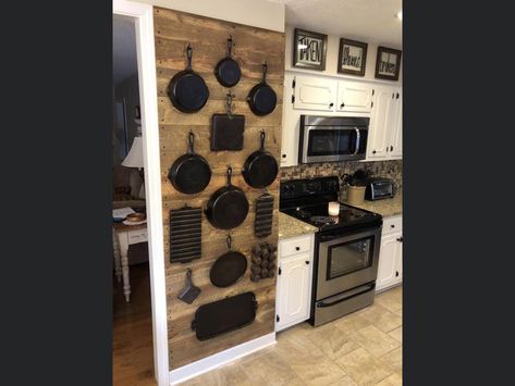 Pans Hanging On Wall, Hang Pots And Pans On Wall, Pots And Pans On Wall, Pot Hanging Ideas Kitchen, Hanging Pots And Pans On Wall, Pots And Pans Wall, Pot And Pan Wall, Hanging Pots Kitchen, Hanging Pots And Pans