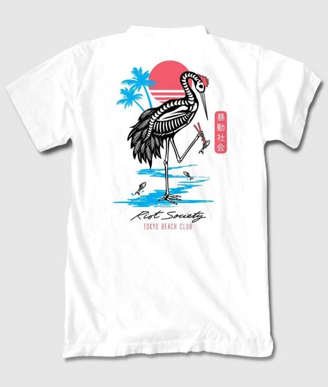 Crane Skeleton Tokyo Mens T-Shirt Crane Skeleton, Embroidered Fashion, Grafic Tees, Graphic Fashion, Dope Shirt, Basic Shorts, Tee Shirt Designs, Fashion T Shirt, Embroidered Shorts