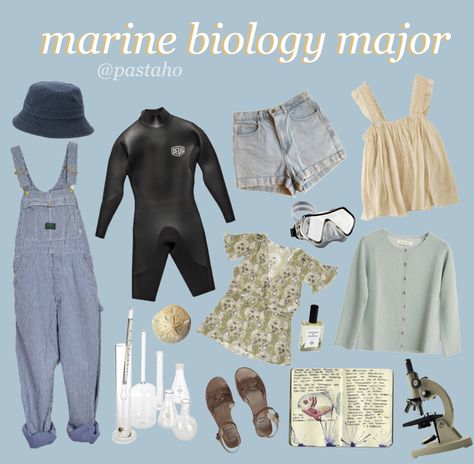 @pastaho on Instagram Biology Outfit Aesthetic, Biologist Aesthetic Outfit, Science Major Outfits, Biology Major Outfit, Field Biologist Outfit, Ocean Academia Aesthetic Outfit, Biology Student Aesthetic Outfit, College Major Aesthetic, Lighthousecore Outfit