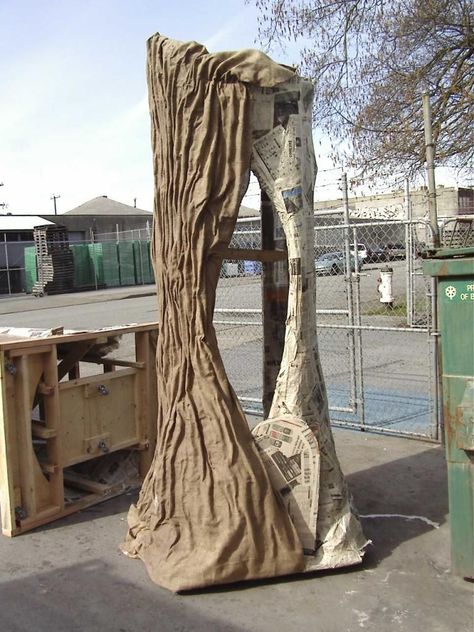 STARTS WITH WIRE, THEN PAPER MACHE THEN GLUE AND BURLAP...... LANCE CARDINAL: INTO THE WOODS - SET DESIGN Paper Mache Tree, Tree Props, Stage Props, Fake Trees, Set Design Theatre, Stage Set Design, Theatre Set, Scenic Design, Stage Set