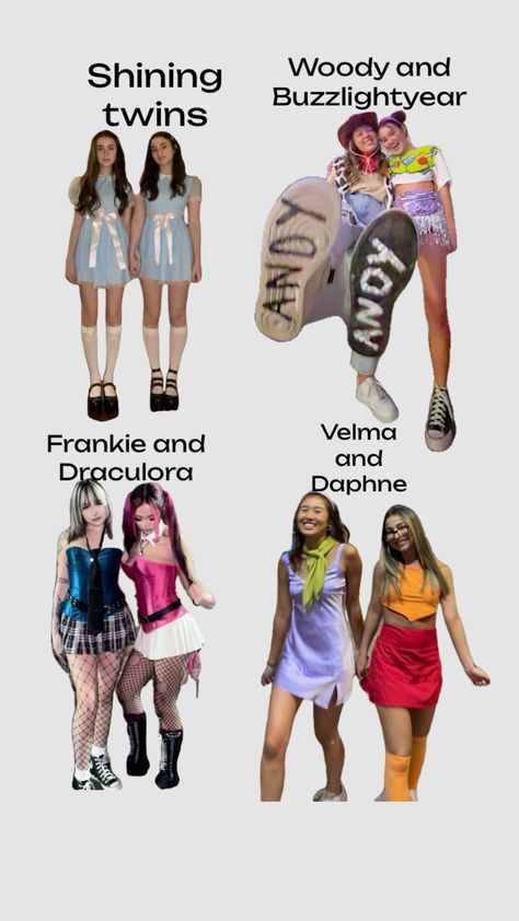 Super Easy Duo Costumes, Tv Show Duo Costumes, Iconic Duos Best Friends Movies, Duo Costume Ideas Best Friends Funny, Very Easy Halloween Costumes, Duo Character Costumes, Iconic Female Duos, Singers Costumes Ideas, Cute Halloween Pictures