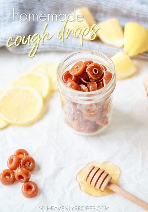 Homemade Cough Drops (Honey & Lemon) - My Heavenly Recipes Cough Drops Homemade, Cough Syrup Recipe, Homemade Cough Syrup, Best Cough Remedy, Homemade Cough Remedies, Cold Remedy, Herbal Remedies Recipes, Honey Diy, Cough Drops