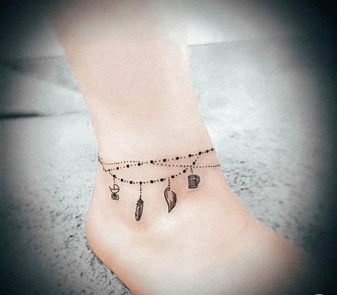 Ankle Bracelets Tattoos For Women, Charm Anklet Tattoo, Bracelet Tattoos For Women, Wrap Around Ankle Tattoos, Anklet Tattoos For Women, Charm Bracelet Tattoo, Anklet Tattoo, Minimalist Anklet, Bracelet Tattoos