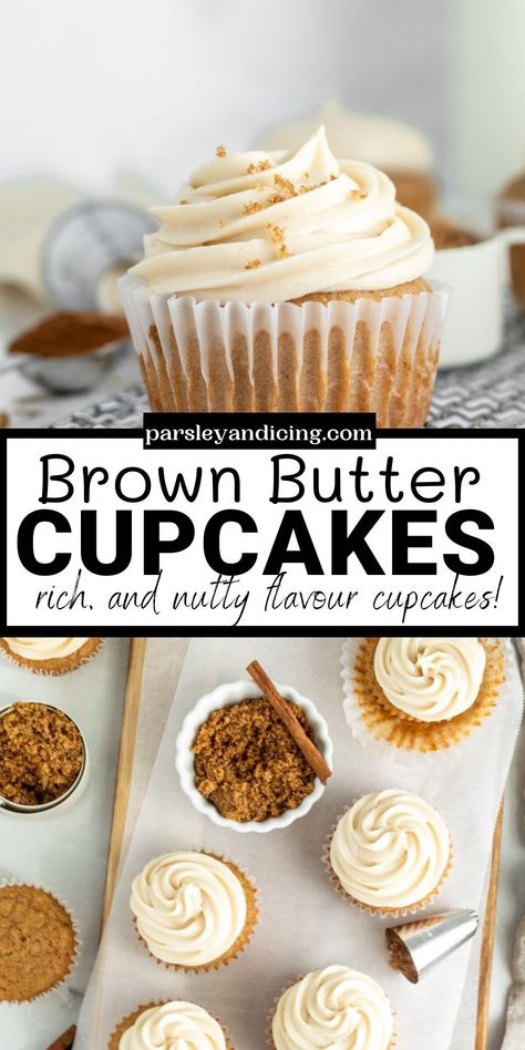 Brown Butter Cupcake Recipe, Browned Butter Cupcakes, Brown Butter Cupcakes, Brown Sugar Cupcakes Recipe, Brown Butter Recipes, Pumpkin Carrot Cake Recipe, Soft Cupcakes, Butter Pecan Cupcakes, Brown Sugar Cupcakes