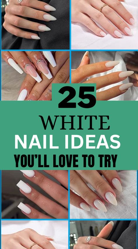 If you love white nails then these nails are for you. These white nail ideas are the best and will suit any outfit you want to pair them with. These white nail ideas are beautiful so you can’t help but love them all. White Fingernail Polish Ideas, Nails 2024 White, Nail Designs Summer White, Spring White Nails, Unique White Nails, Simple White Nail Ideas, White Tip Nails With Design, White Vacation Nails, Simple White Nail Designs