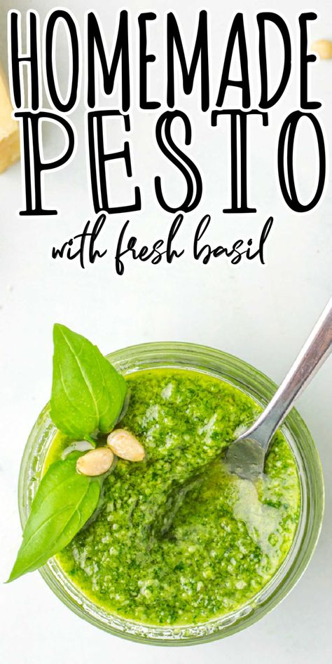 With just 6 ingredients and 5 minutes of prep, this Easy Homemade Pesto adds a blast of flavor to pasta, salads, sandwiches, and more. You’ll never buy jarred pesto again! This pesto recipe will quickly become your go to when you see how easy it is to make pesto at home with fresh basil. Pasta With Roasted Vegetables, Fresh Basil Pesto Recipe, Fresh Basil Pesto, Basil Pesto Recipe, Pesto Sauce Recipe, Homemade Pesto Recipe, Make Pesto, Garlic Pesto, Homemade Pesto Sauce