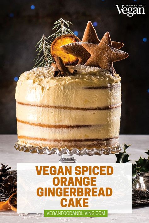 Vegan Spiced Orange Gingerbread Cake with Buttercream Frosting Cute Bakery Aesthetic, Orange Christmas Cake, Vegan Christmas Cake, Orange Spice Cake, Christmas Cookie Trays, Christmas Day Dinner, Traditional Christmas Cake, Cake With Buttercream Frosting, Christmas Vegan