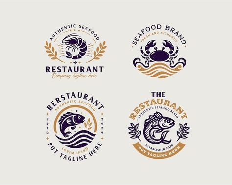 Seafood Restaurant Logo, Logo Design For Business, Restaurant Logo, Restaurant Logo Design, Business Company, Logo Restaurant, Seafood Restaurant, Set Vintage, Business Design