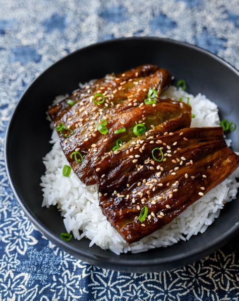 Eggplant “Unagi”: Easy Recipe! | The Woks of Life Eggplant Asian Recipes, Asian Eggplant Recipes, Eggplant Unagi, Steamed Eggplant, Veggie Lunch, Chinese Eggplant, Wok Of Life, Woks Of Life, Cambodian Food