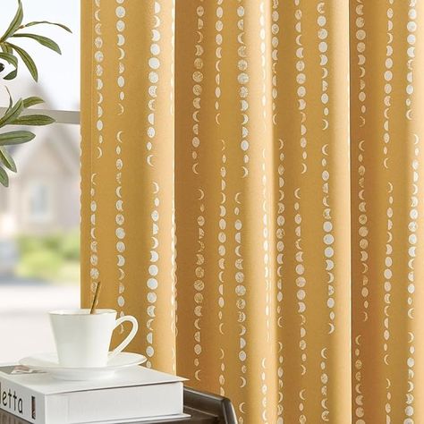 Amazon.com: jinchan 100% Blackout Boho Curtains Moon Phases Printed Bedroom Curtains 84 Inches Long Mustard Drapes Rod Pocket Thermal Insulated Curtains for Nursery Yellow Window Drapes Curtain Set 2 Panels : Home & Kitchen Curtains For Nursery, Nursery Yellow, Yellow Window, Yellow Drapes, Nursery Guest Room, Decorative Curtain Rods, Yellow Nursery, Yellow Curtains, Insulated Panels