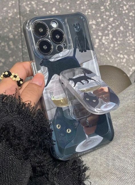 Cute 3D Black Cat Push-pull Bracket Phone Case For iPhone 13 12 11 Pro Iphone 15 Pro Aesthetic Case, Casing Hp Aesthetic Black, I Deserve The Best, Korean Phones, Nail Growth Tips, Retro Phone Case, Iphone Case Collection, Cute School Stationary, Cats Case