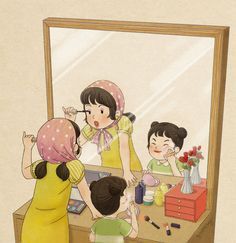 Korean Artist Illustrates Her Memories Of Growing Up With A Sister 가족 일러스트, Sisters Drawing, Mother Daughter Art, Childhood Memories Art, Illustration Mignonne, Sister Pictures, Sisters Art, Art Mignon, Mother Art