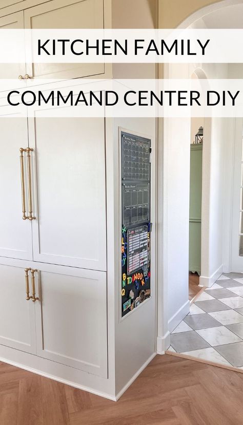 COMMAND CENTER, MAGNETIC CHALK BOARD WALL, Farmhouse Family Command Center Ideas, Diy Command Center Wall, Kitchen Command Center Wall, Family Calendar Wall, Command Center Wall, Family Command Center Wall, Family Organization Wall, Diy Command Center, Paneled Refrigerator