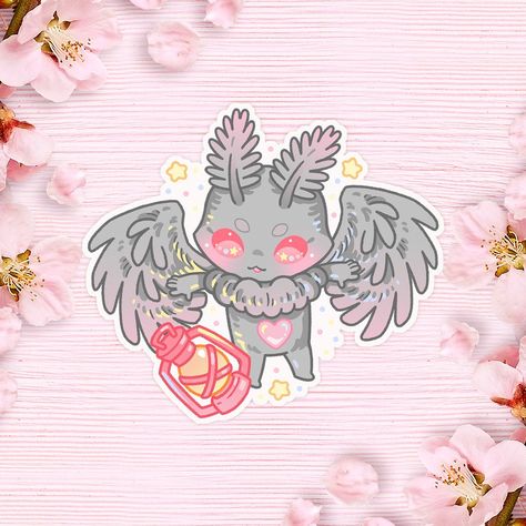 Kawaii Mothman Cryptid Vinyl Sticker! Waterproof, weatherproof, dishwasher safe and long lasting. Comes in both a matte and glitter option! Sizing in inches: 4x3.68 Check out my page for more Kawaii Cryptids: https://www.etsy.com/shop/Jennwhale   Free goodie with orders of 3 or more items :) All orders ship with tracking! Cute Cryptids, Kawaii Mothman, Flatwoods Monster, Valentines Day Bears, Paper Background Design, Kawaii Illustration, Beautiful Stickers, Diy Clay Crafts, Little Monsters