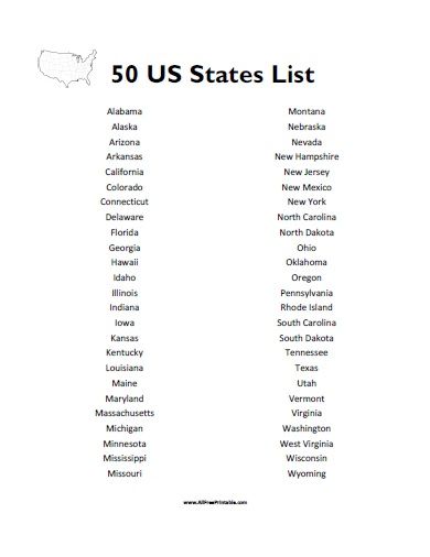 Free Printable 50 US States List List Of 50 States Printable, List Of States In Alphabetical Order, 50 States In Alphabetical Order, States In Alphabetical Order, 50 States Map, Us States List, Alphabetical Order Worksheets, Abc Order Worksheet, State Names