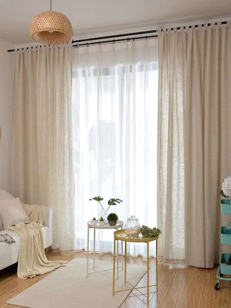 1pc Fashionable And Simple Style Linen-like Drawstring Curtains For Living Room And Study | SHEIN USA Simple Curtains, Curtains For Living Room, Custom Drapes, Home Design Decor, Window Panels, Curtains Living Room, Decor Living, Curtains With Blinds, Panel Curtains