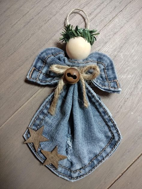 Angel Diy, Artisanats Denim, Tas Denim, Christmas Angel Crafts, Christmas Video, Jeans Pocket, Denim Crafts Diy, Easy Christmas Ornaments, Angel Crafts