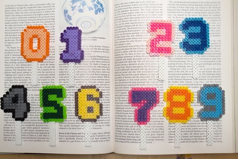 Perler Bead Number Pattern, Perler Bead Cake Topper, Perler Beads Numbers, Perler Bead Numbers, Homer Price, Hama Beads Coasters, Beeswax Birthday Candles, Ironing Beads, Playroom Table