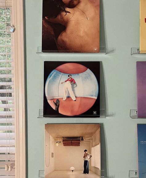 harry styles #harrystyles #harryshouse #fineline #hs1 Record Shelf Wall, Harry Styles Vinyl, Vinyl Record Shelf, Vinyl Display, Record Shelf, Record Holder, Clear Vinyl, Fine Line, Wall Display