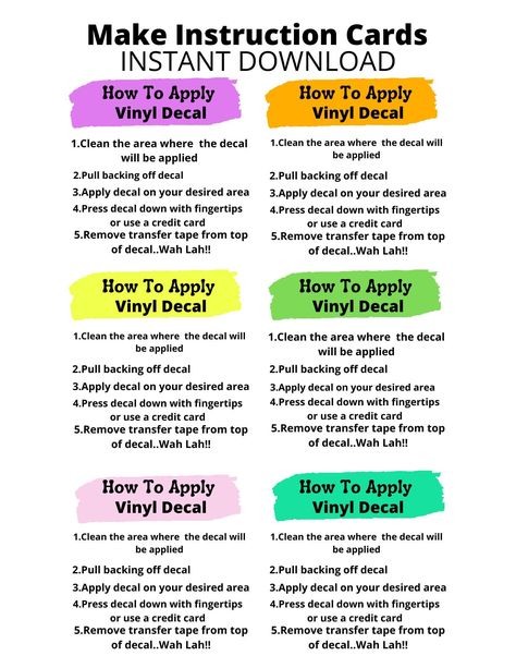 Apply Decals Instructions Multi Color, Small Business How To Apply Decals,How To Apply Decal Instructions.Instuctions To Apply Decals How To Apply Vinyl Decals Instructions, Vinyl Decal Instructions For Customers, Car Decal Size Chart Cricut, Car Decal Size Chart, Decal Instructions For Customers, Vinyl Pricing Chart For Decals, How To Print And Cut On Cricut, Vinyl Decal Size Chart, Vinyl Decals Pricing Chart